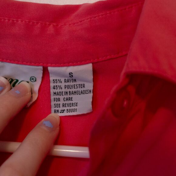 Feminine VTG Joanna Shirt Hot Pink Button Pocket Short Sleeve S | Bright Spring - Picture 4 of 7